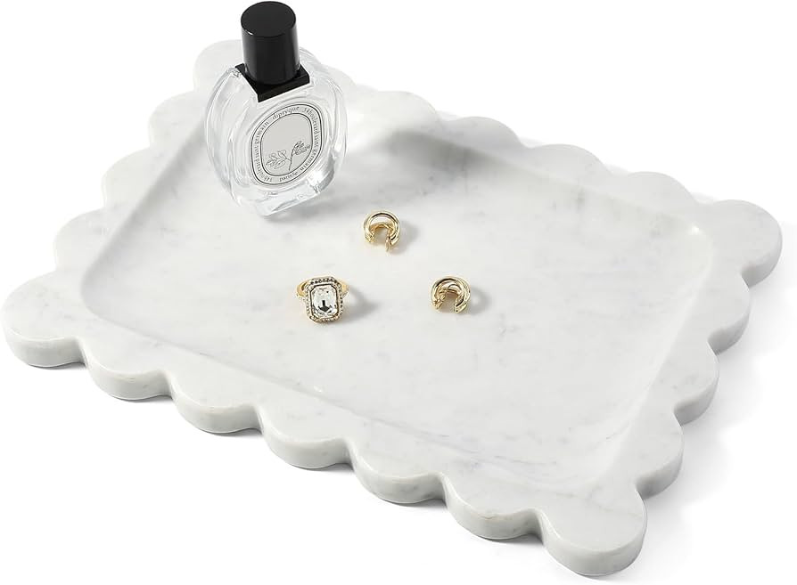Koville Scalloped Marble Tray, 11"x8" Marble Vanity Tray for Countertop Bathroom Kitchen Dresser,... | Amazon (US)