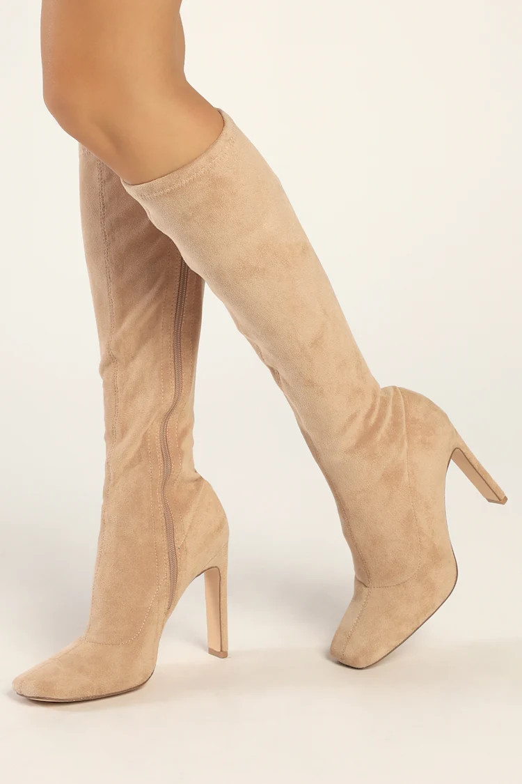 Loriah Light Nude Suede Square Toe Knee High Boots | Lulus