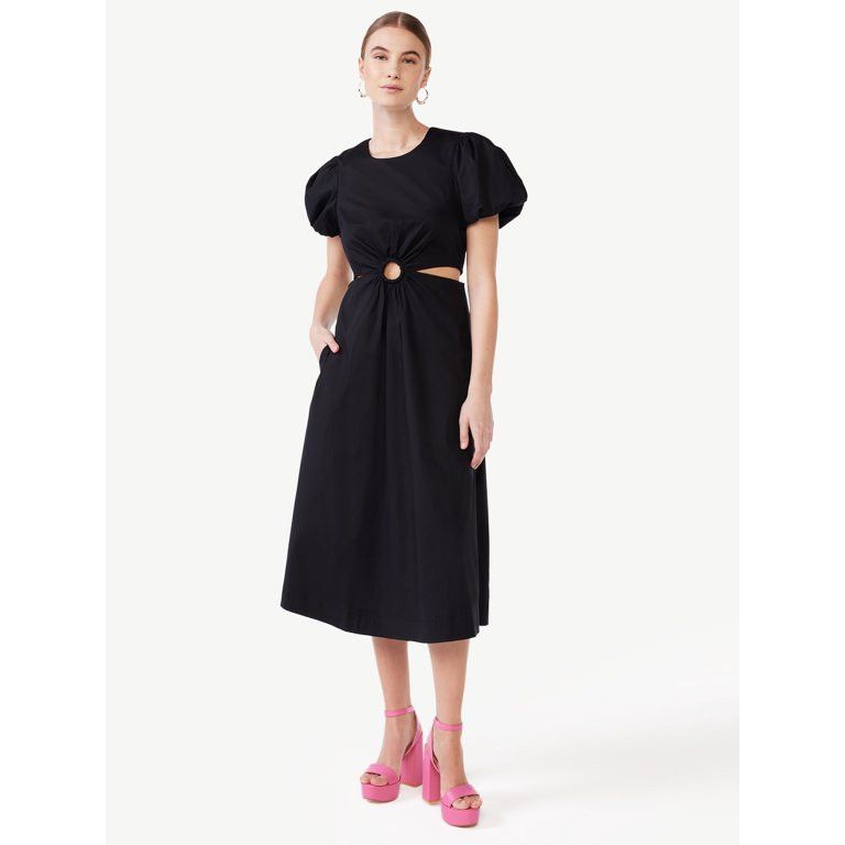 Scoop Women's Cut Out Midi Dress with Puff Sleeves, Walmart Dress | Walmart (US)