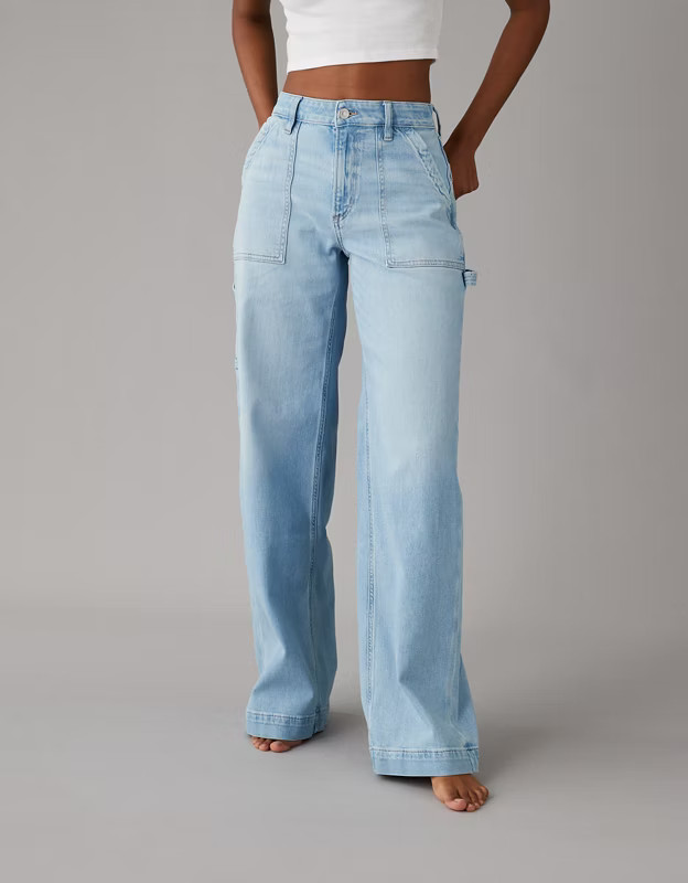 AE Dreamy Drape Stretch Super High-Waisted Baggy Wide-Leg Jean | American Eagle Outfitters (US & CA)