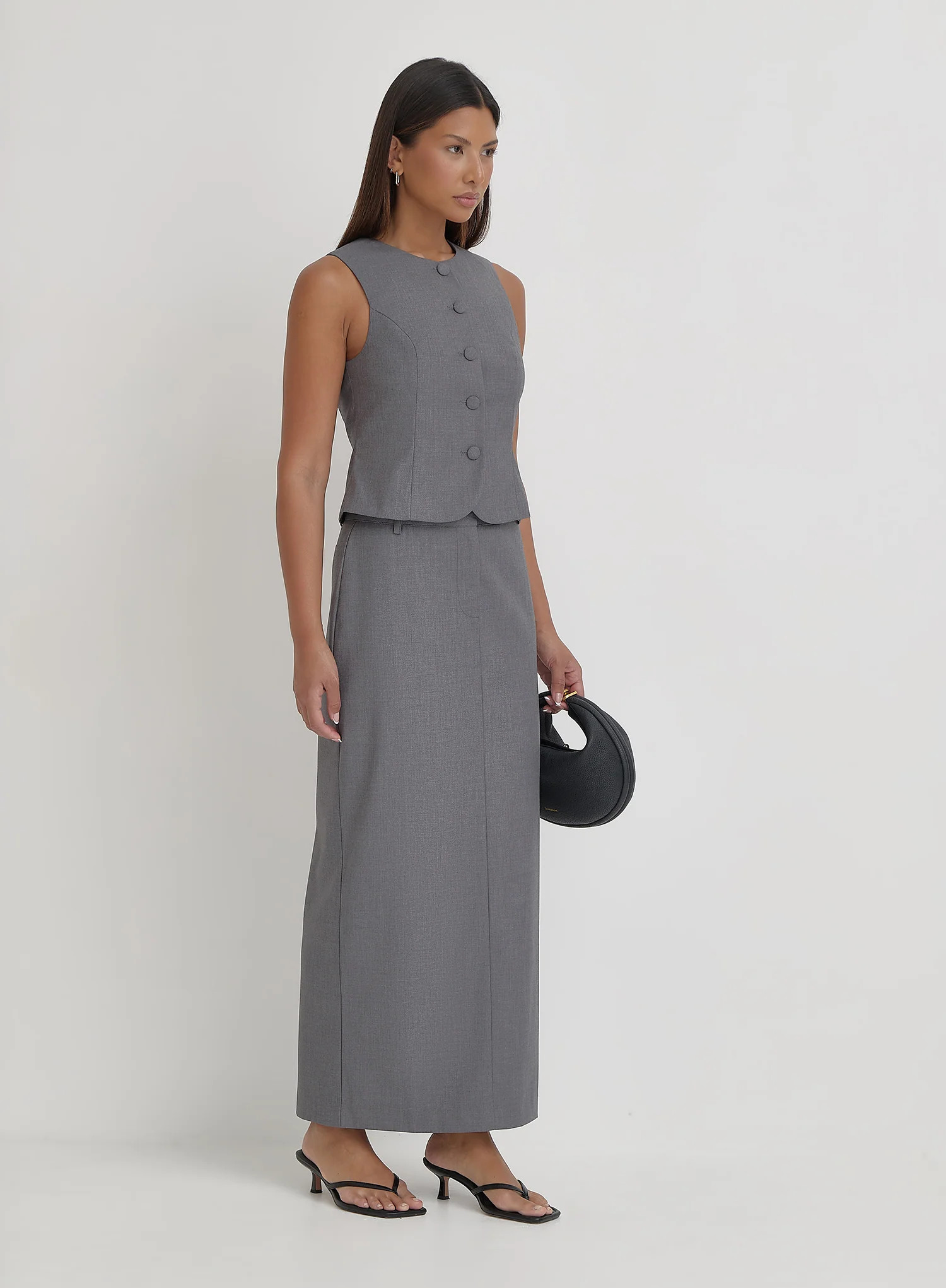 Grey Tailored Maxi Skirt- Hallie | 4th & Reckless