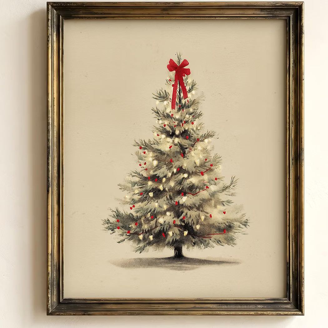 SQGGZH Vintage Christmas Tree Wall Art, Rustic Farmhouse Oil Painting Canvas Print for Home Decor... | Amazon (US)
