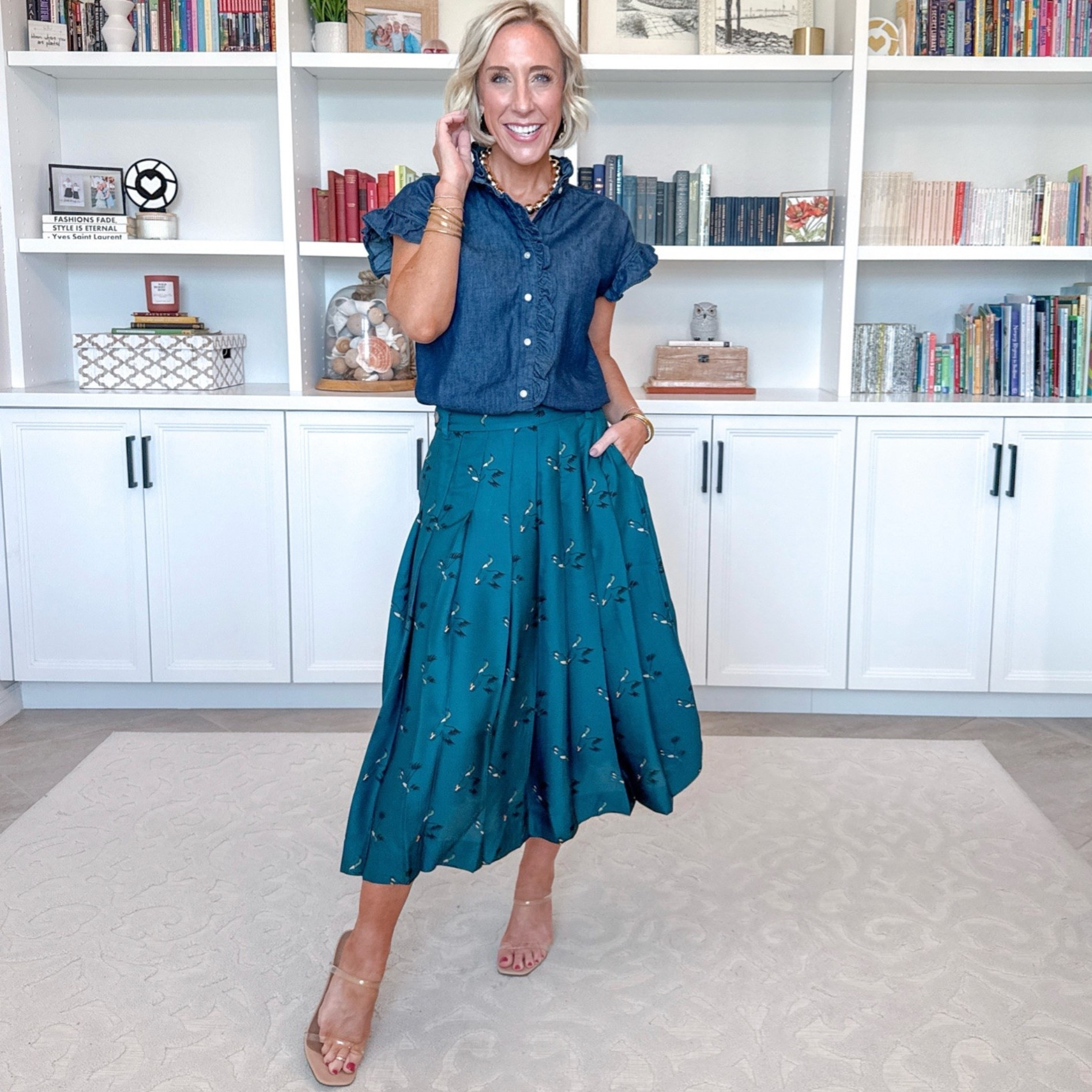 Walmart - new arrivals. Pleated Tab Waist Midi Skirt - size XS. $28. * Ruffle Neck Cotton Button Shirt - size XS. $26. 2 colors. #LTKxWalmart

#LTKSeasonal #LTKOver40