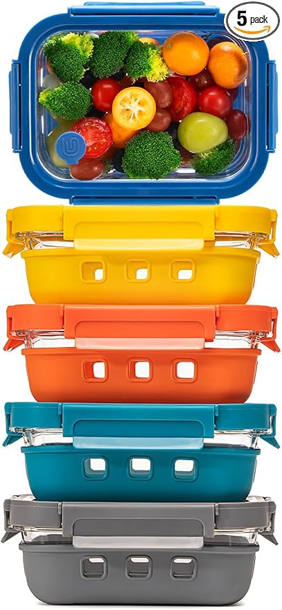 GENICOOK 2.7 CUP Glass Food Storage Containers with Glass Lids,5 Pack-Aitight Meal Prep Container... | Amazon (US)