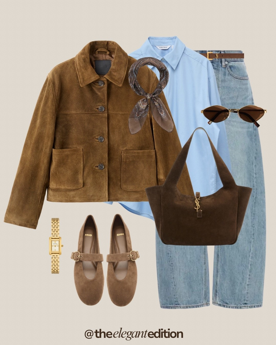 TRANSITIONAL SPRING OUTFIT 💙🤎
light blue denim straight leg cuffed brown leather belt brown suede jacket oversized light blue shirt crisp oversized brown suede hobo bag YSL style shoulder bag brown suede mary jane flats gold buckle gold watch bracelet sunglasses brown cat eye silk scarf brown geometric print fashion spring transitional casual chic elegant
#LTKeurope #LTKstyletip #LTKunder100​​​​​​​​​​​​​​​​

#LTKeurope #LTKjeans #LTKstyletip