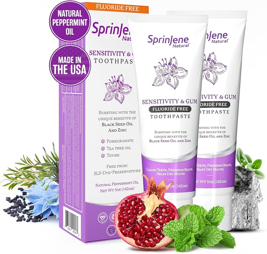 Sprinjene Pasta de dientes sin flúor para dientes y encías sensibles, pasta de dientes totalmen... | Amazon (US)