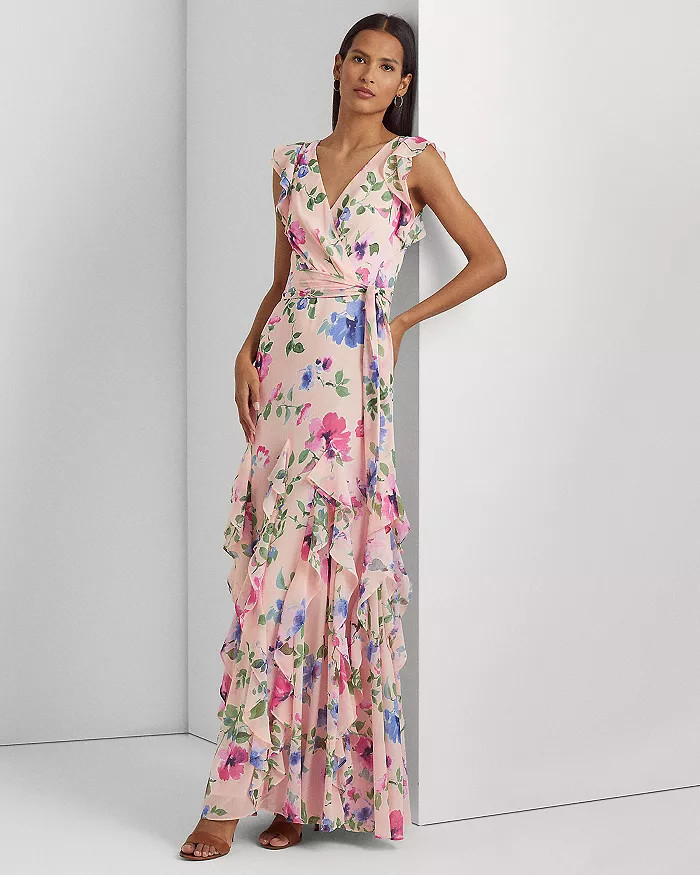 Floral Ruffled Trim Georgette Gown | Bloomingdale's (US)