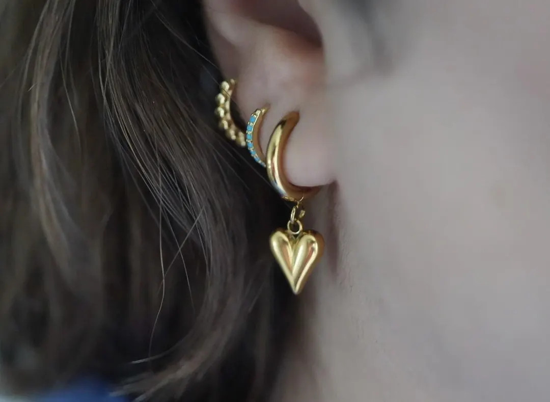 Gold Heart Huggie Earrings · Puffy Heart Hoop Earrings · Waterproof Tarnish Free Jewelry · Rom... | Etsy (US)
