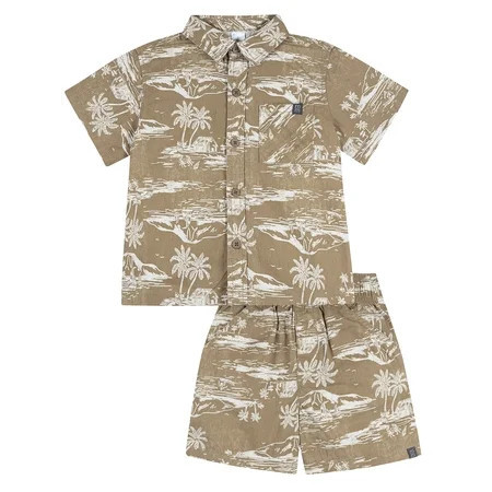 Modern Moments by Gerber Toddler Boy Button Front Shirt with Pocket and Short Set, 2-Piece, Sizes 12 Months - 5T | Walmart (US)