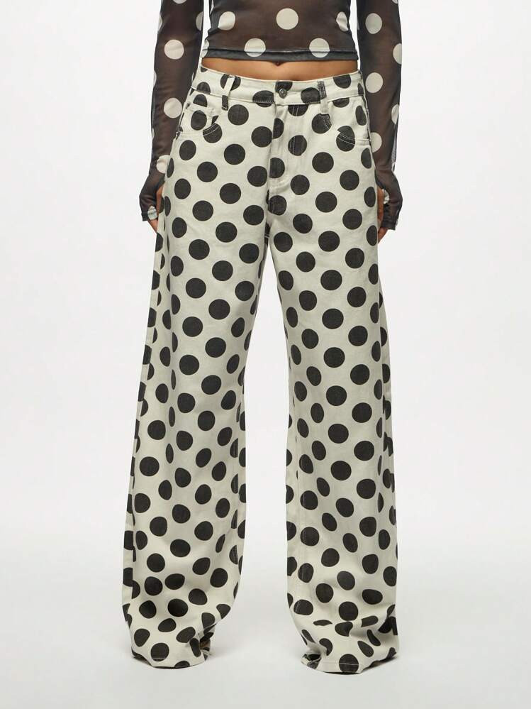 SUMWON WOMEN Polka Dot Wide Leg Pants High Waisted Retro Style Statement Palazzo Pants Vintage Inspired Party Festival Fall Winter Fashion Y2K | SHEIN