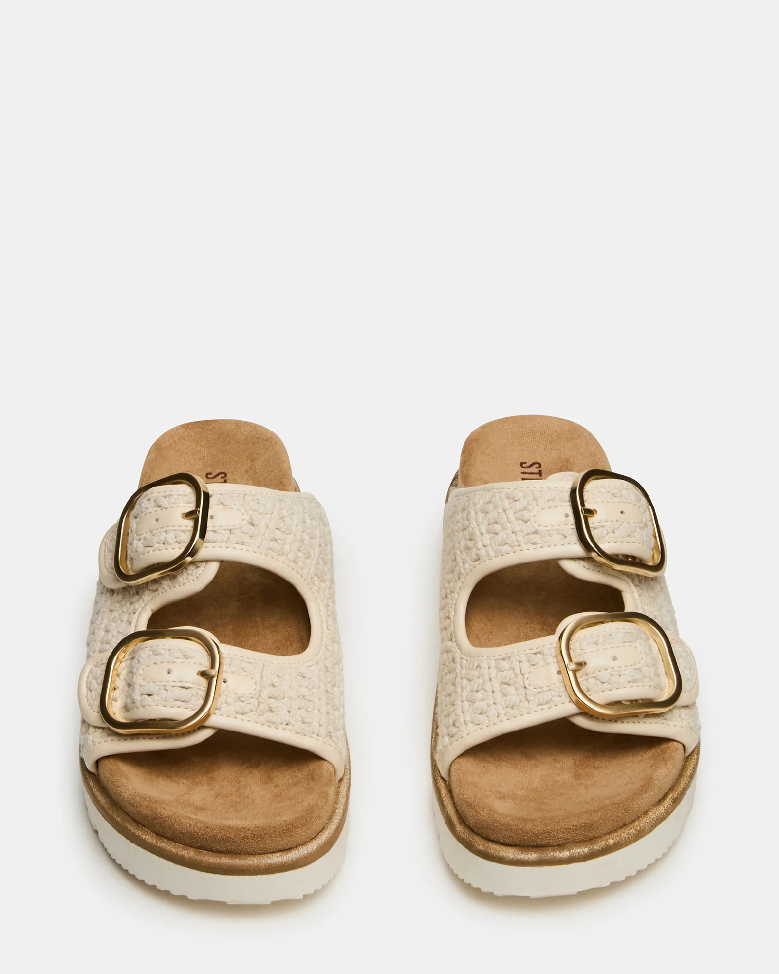 SHELLBY Natural Woven Buckle Detail Sandals | Women's Designer Shoes | Steve Madden (Canada)