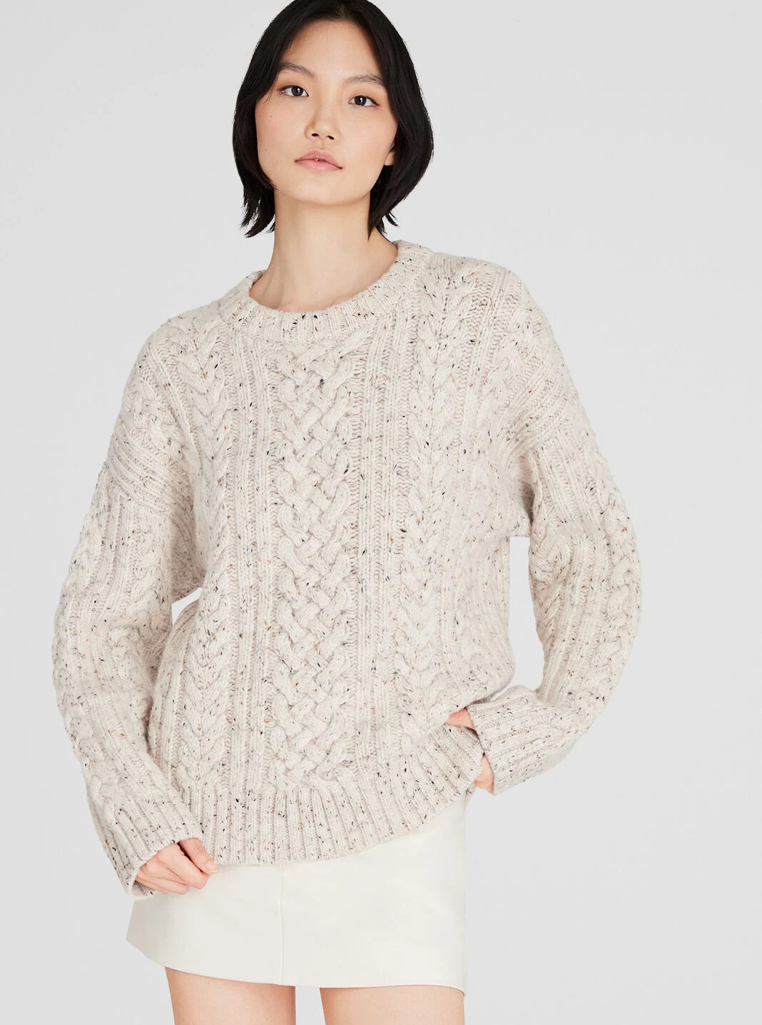 Wool Blend Cable-Knit Donegal Sweater | Club Monaco (Global)