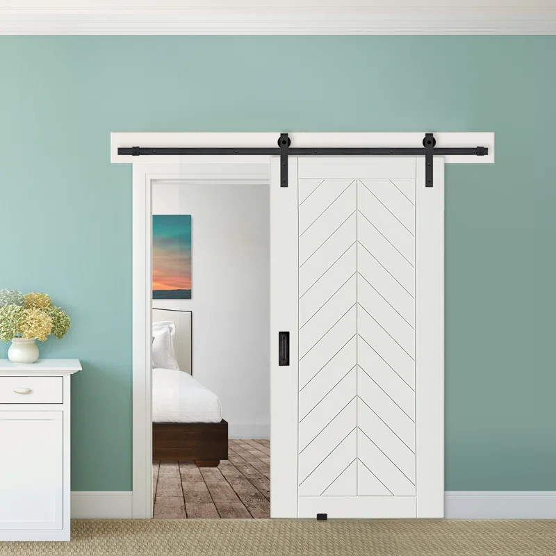 Paneled Manufactured Wood Primed Chevron Barn Door without Installation Hardware Kit | Wayfair North America