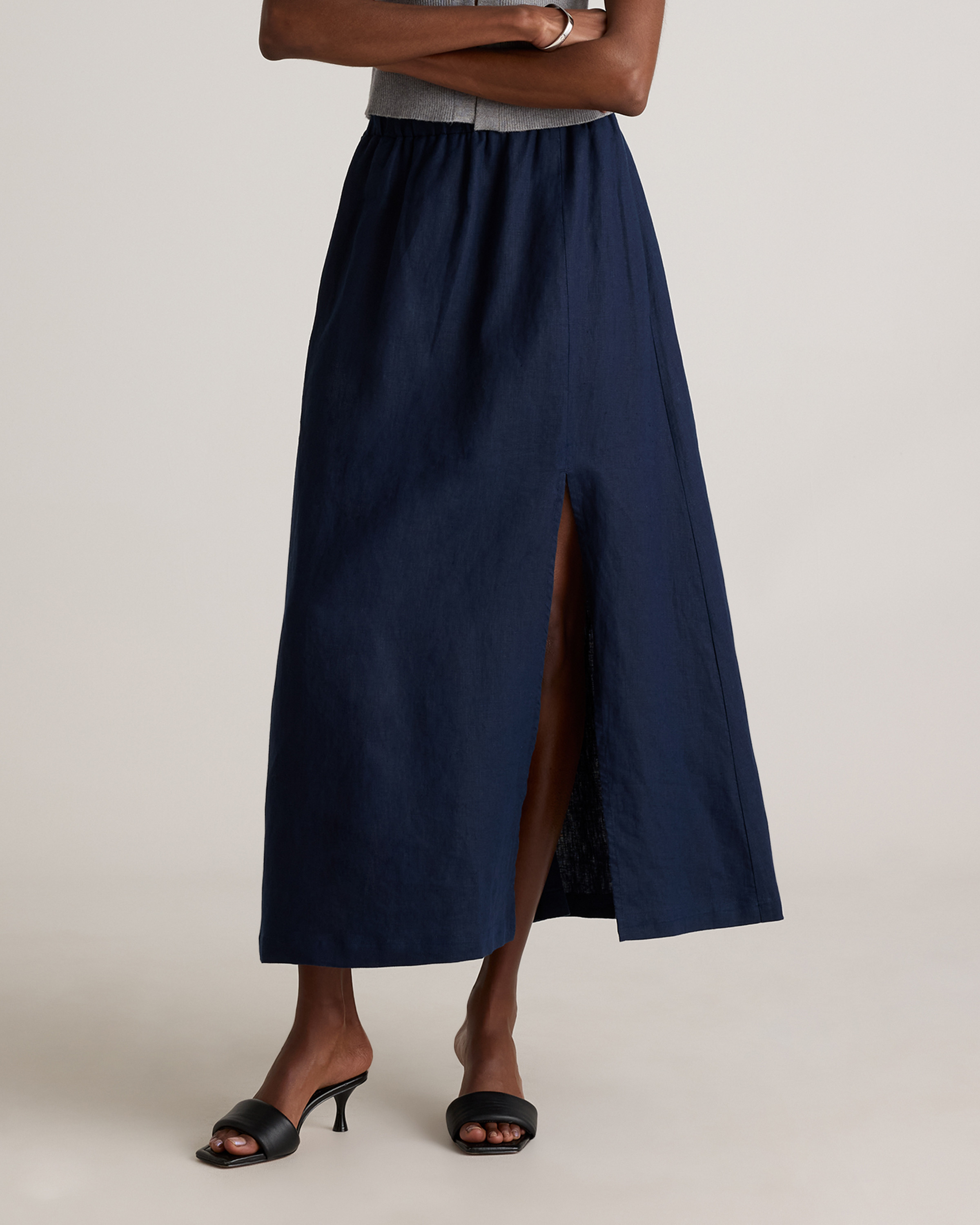 Quince | Women's 100% European Linen Maxi Skirt in Deep Navy, Size Small | Quince