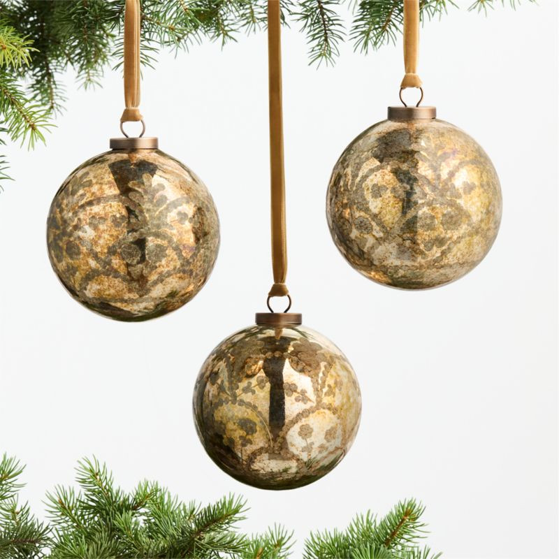 Oversized Bronze Mercury Glass Christmas Tree Ornament, Set of 3 | Crate & Barrel