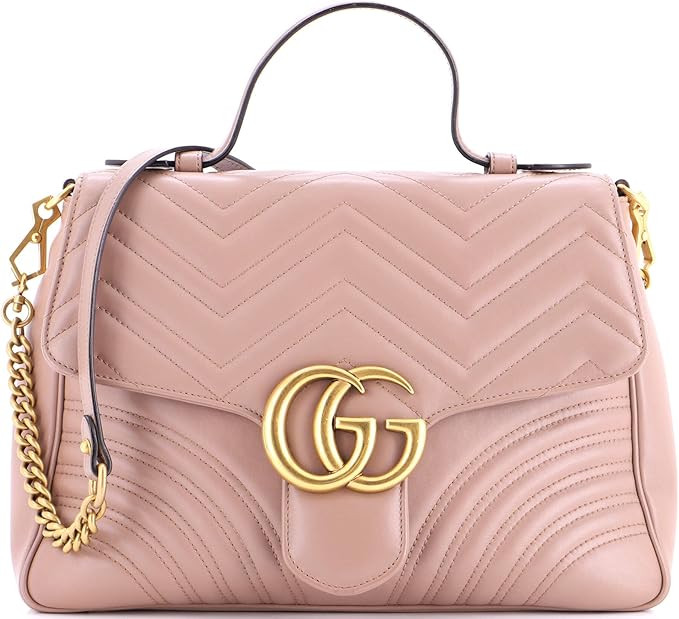 Amazon.com: Gucci, Pre-Loved GG Marmont Top Handle Flap Bag Matelasse Leather Medium, Neutral : L... | Amazon (US)