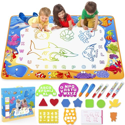 Water Doodle Mat - Kids Painting Writing Color Doodle Drawing Mat Toy Bring Magic Pens Educationa... | Amazon (US)