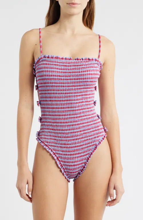 Damson Madder Betty Plaid One Piece Swimsuit in Blue/Red at Nordstrom, Size 2 Us | Nordstrom