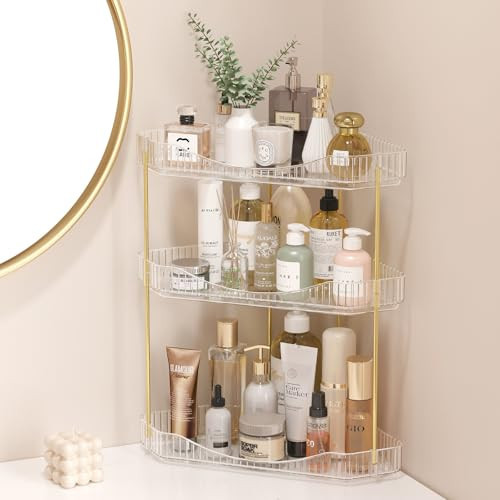 Lifewit 3-Tier Corner Bathroom Counter Organizer, Plastic Makeup Skincare Organizers Storage Countertop, Large Sink Cosmetic Perfume Shelf for Bedroom, Dresser, Kitchen, Vanity, Clear, 39 cm/15inch(H) | Amazon (US)