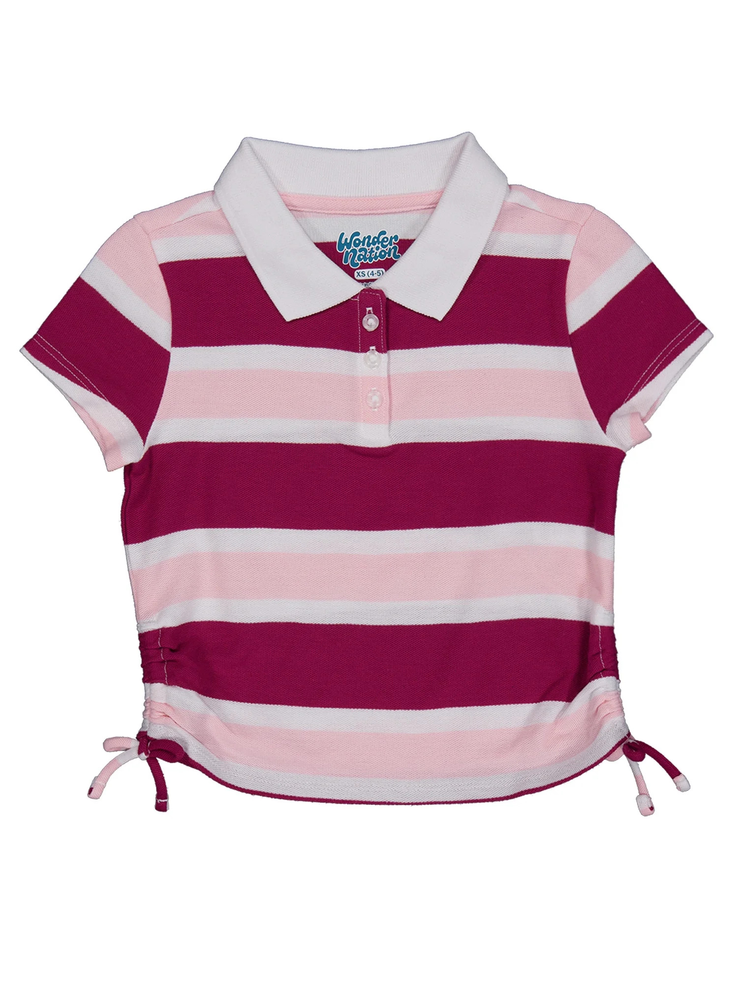 Wonder Nation Girls Side Ruched Polo Shirt with Short Sleeves, Sizes 4-18 | Walmart (US)