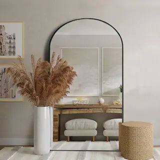 Seafuloy 32 in. W x 71 in. H Oversized Classic Modern Arch-Top Full Length Black Standing Mirror ... | The Home Depot