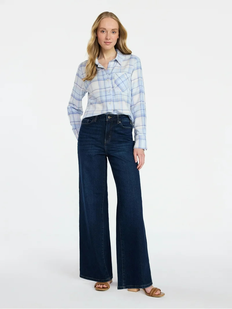 Time and Tru Women's Cropped Flannel Shirt, Sizes XS-XXXL | Walmart (US)