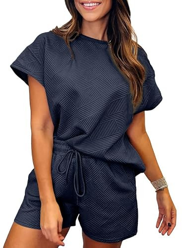 Amazon.com: SHEWIN Women Two Piece Outfits Sweat Suit Casual Short Sleeve Summer Tops Matching Lo... | Amazon (US)