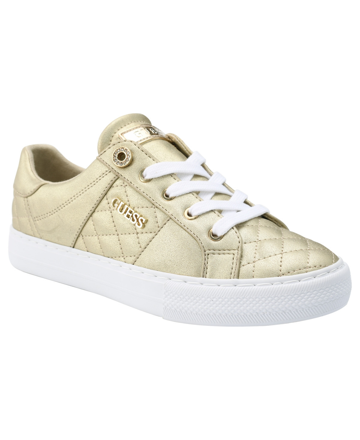 Guess Women's Loven Lace-Up Sneakers - Gold Metallic Quilted | Macy's