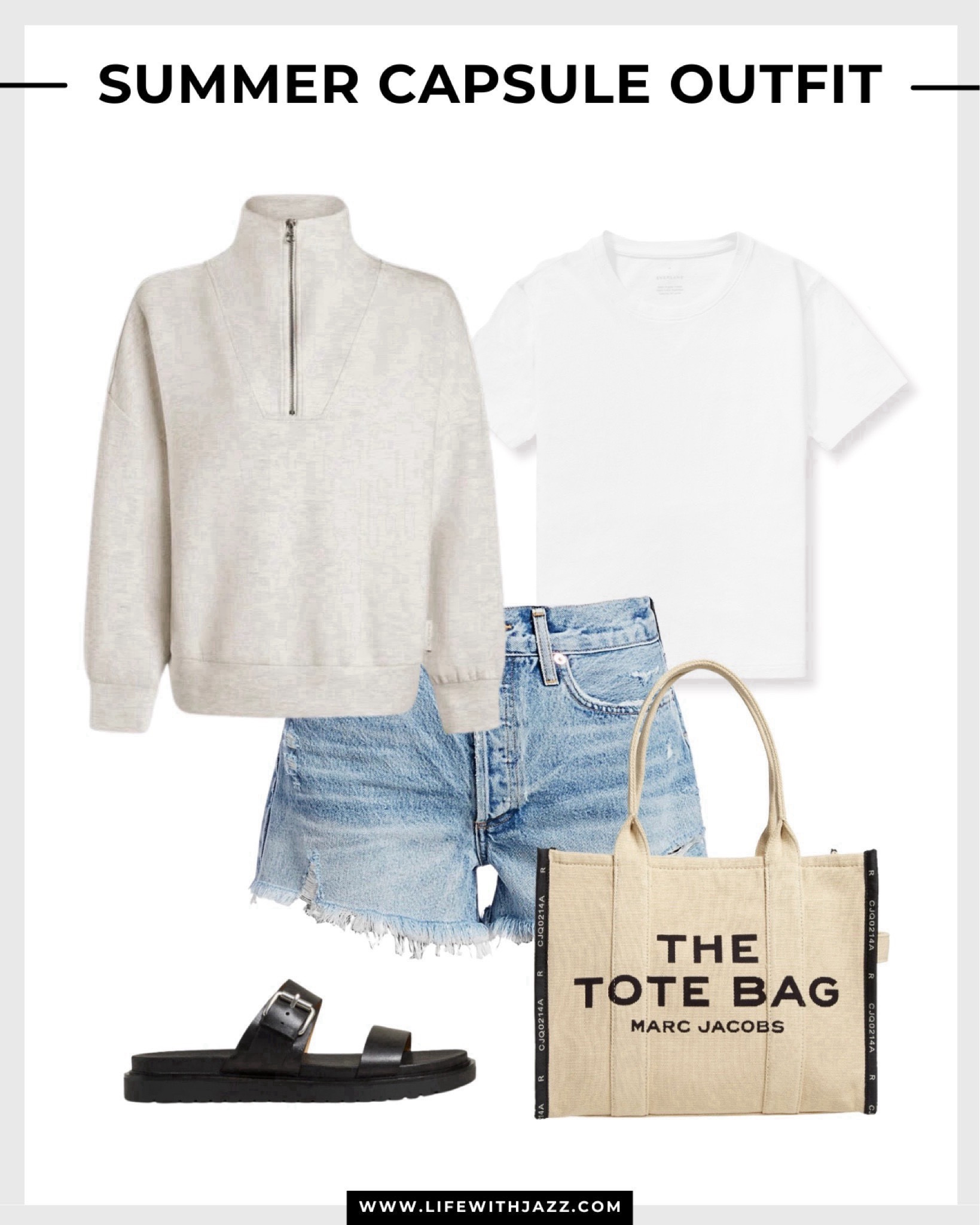 Casual summer capsule outfit 

Sweatshirt / white tee / denim shorts / black chunky sandals / canvas tote bag / varley/ everlane / Madewell / agolde / Marc jacobs / summer style / minimal / beach outfit / sc24 / Abercrombie 

#LTKSeasonal #LTKStyleTip