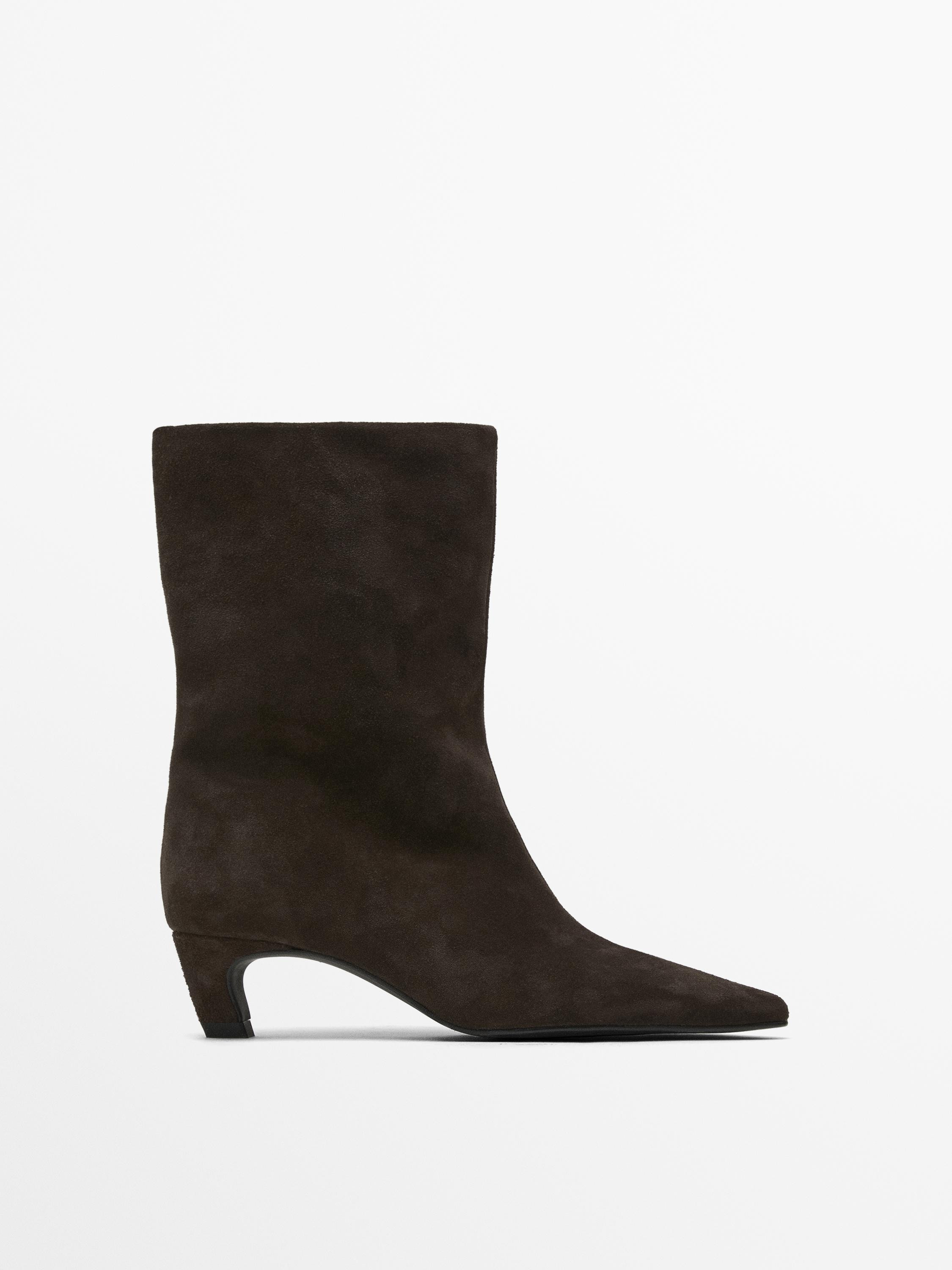 Split leather high-heel ankle boots | Massimo Dutti US