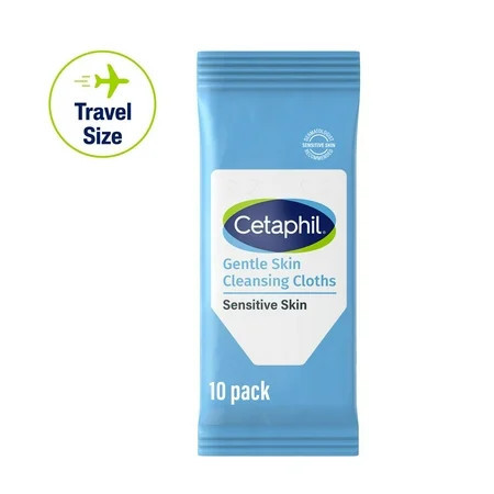 Cetaphil Gentle Skin Travel Size Facial Cleansing Cloth Wipes for Face and Body, Fragrance Free, 10 ct | Walmart (US)