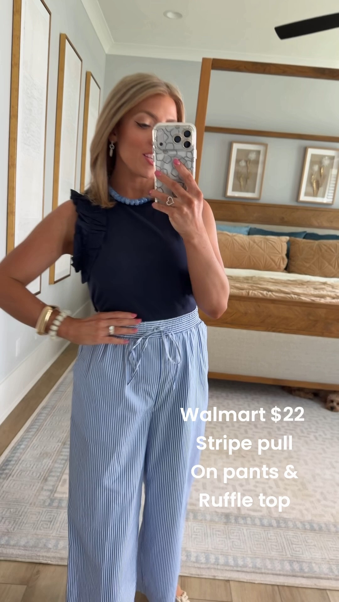 These striped wide leg pants from Walmart are giving coastal summer vibes! 🤍💙 They’re lightweight, comfortable, and so easy to dress up or down. I paired them with a simple flutter sleeve top, platform sandals, and fun accessories for an outfit that’s perfect for vacation, dinner by the water, shopping, or everyday summer style.

Walmart continues to impress me with pieces that look boutique without the boutique price tag!

#walmartfashion #walmartfinds #walmartstyle #stripedpants #widelegpants #summerfashion #coastalstyle #coastalgrandmother #vacationoutfit #affordablefashion #everydaystyle #summerwardrobe #fashionfinds #casualchic #ootd #lookforless #womenstyle #styleinspiration #budgetfashion #summerlooks

#LTKootd #LTKPetite