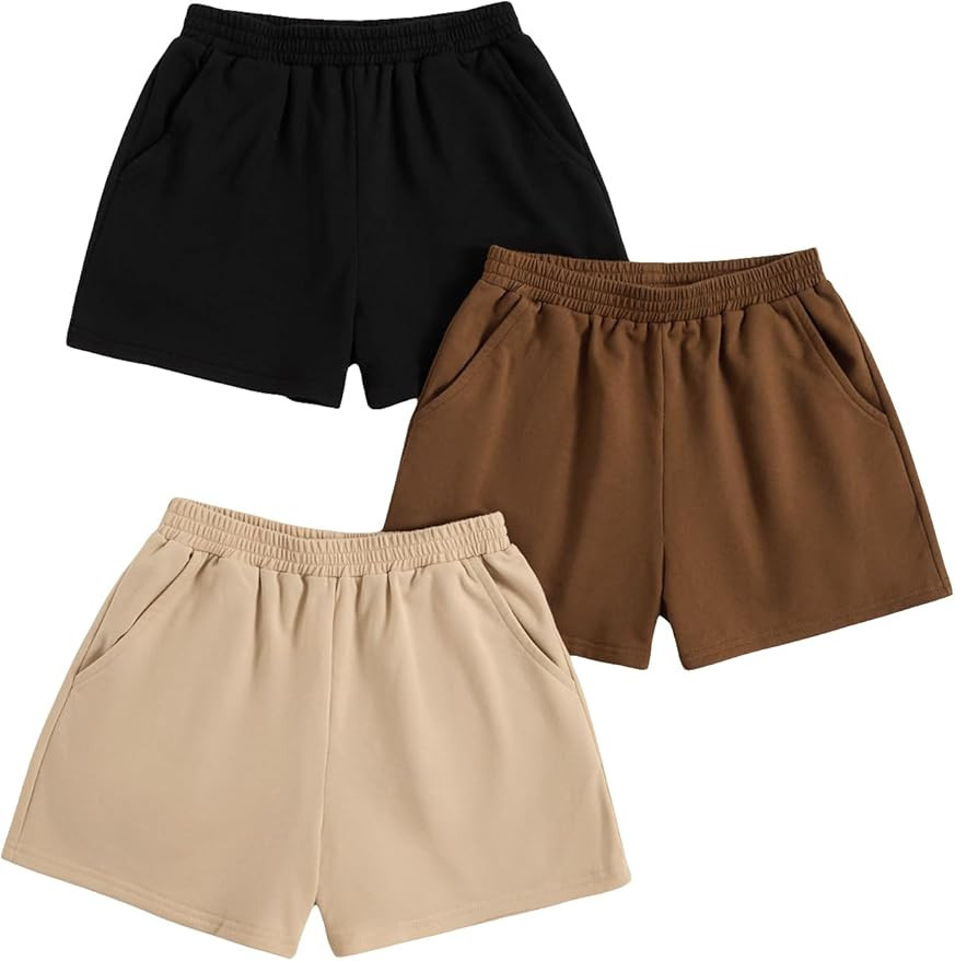 SOLY HUX Girls 3 Packs Sweat Shorts Elastic Waist Casual Summer SweatShorts Teen Apparel | Amazon (US)