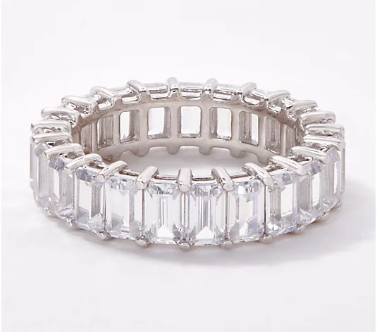 Diamonique Emerald-Cut Eternity Band Ring, Platinum Clad | QVC