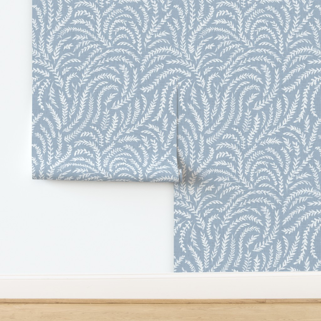 Wallpaper in French Country Coastal Blue Watercolor Greenery | Spoonflower