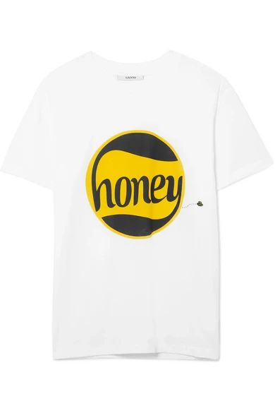 GANNI - Harway Printed Cotton-jersey T-shirt - White | NET-A-PORTER (US)