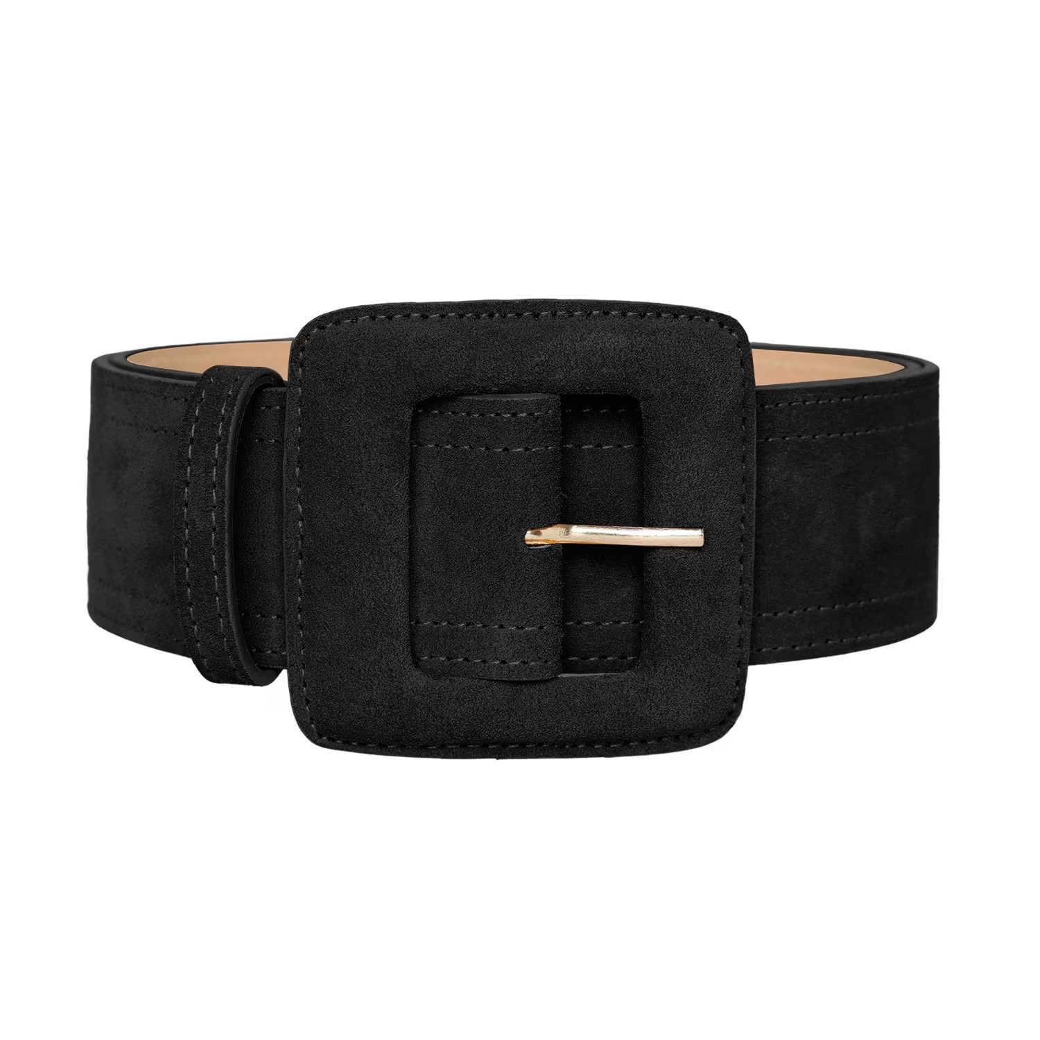 Suede Square Buckle Belt - Black | Wolf & Badger