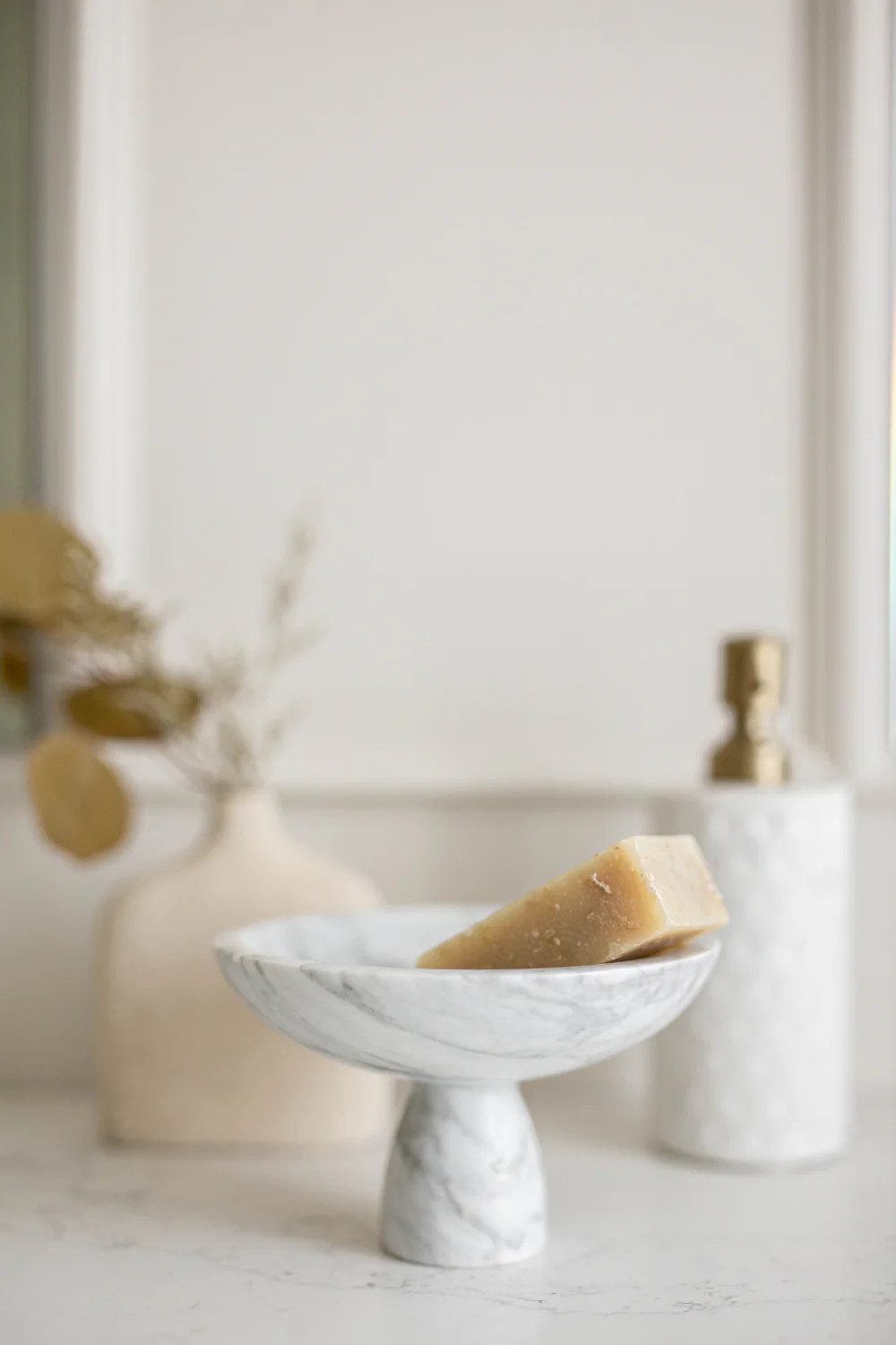 Marble White Stone Bowl Pedestal | Luxe B Co