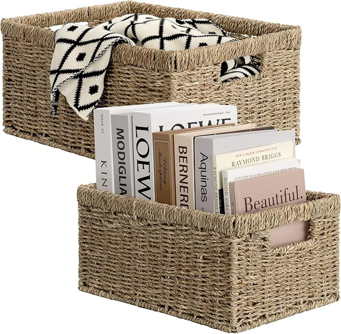 StorageWorks Wicker Storage Baskets, Handwoven Seagrass Basket for Organizing, Decorative Organiz... | Amazon (US)