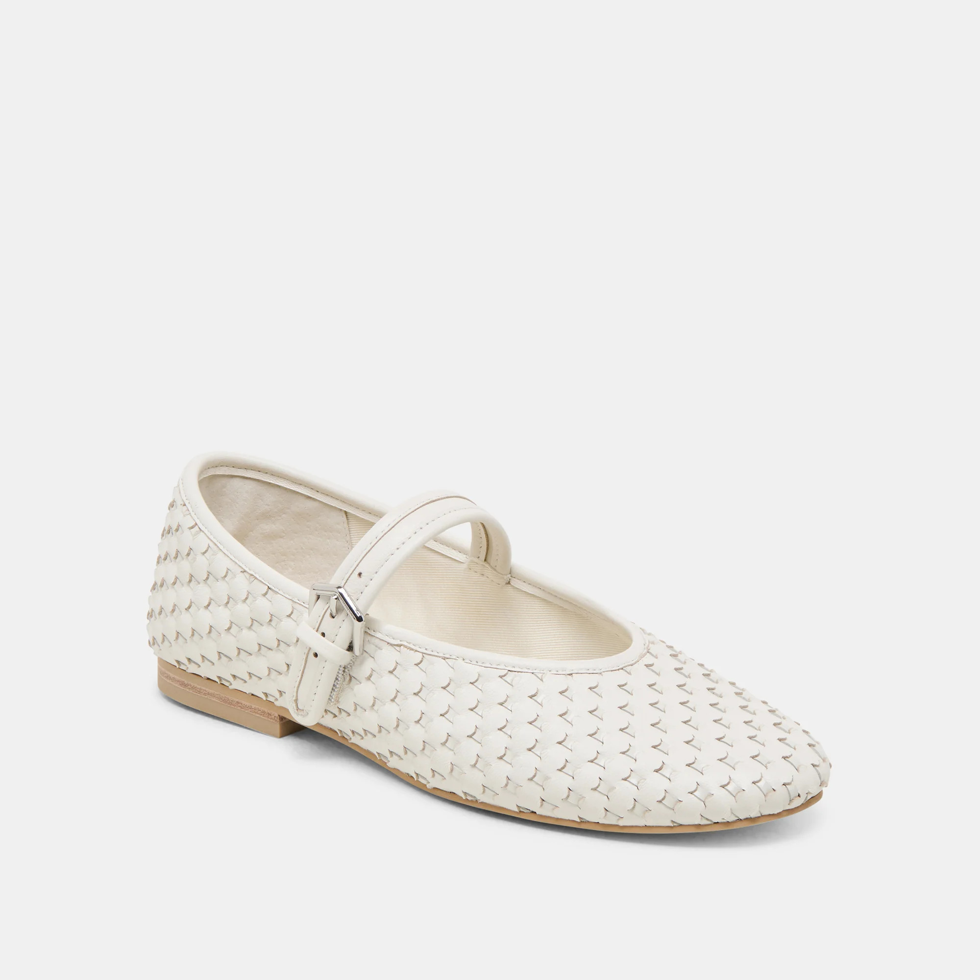 Roslyn Woven Ballet Flats True White Woven Leather | DolceVita.com
