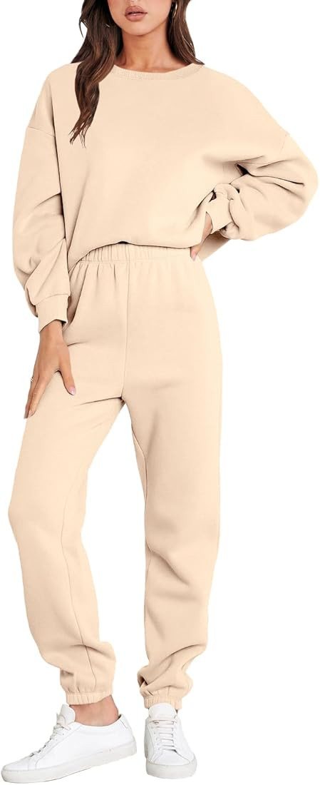 ANRABESS Women's Two Piece Outfits Long Sleeve Crewneck Sweatsuit with Jogger Pants Lounge Sets w... | Amazon (US)