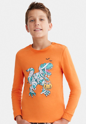 Ribbed Cuff Dino Halloween Tee | FabKids