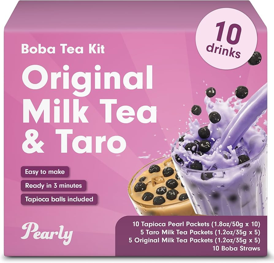 Taro & Brown Sugar Boba Tea Kit With Straws - Drink Pearly Original & Taro Bubble Tea Powder With... | Amazon (US)