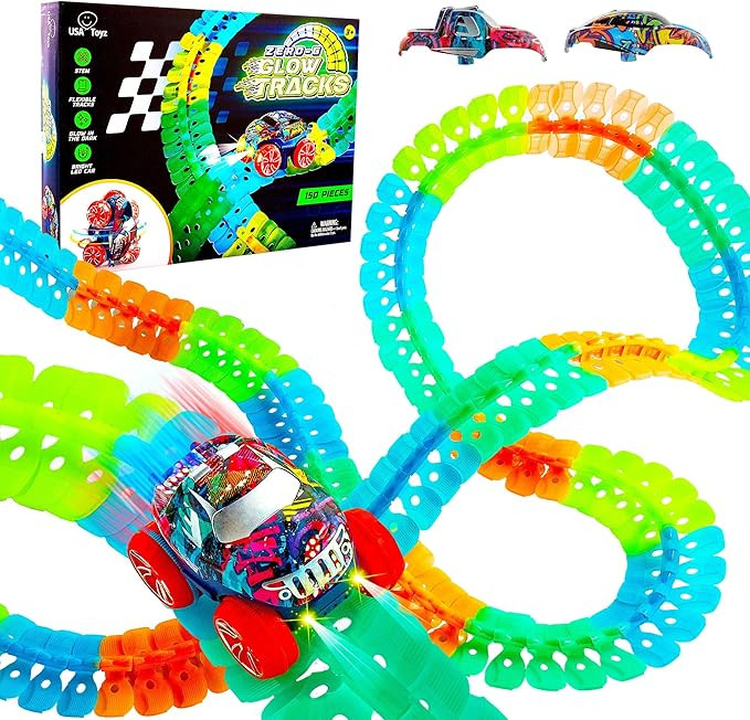 USA Toyz Zero-G Glow Race Track for Kids- 150pcs Glow in The Dark Flexible Race Track Set with Su... | Amazon (US)