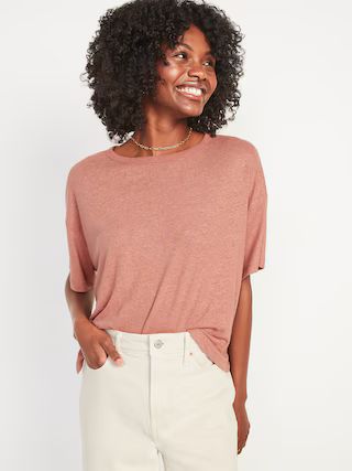 Elbow-Sleeve Oversized Linen-Blend T-Shirt for Women | Old Navy (US)