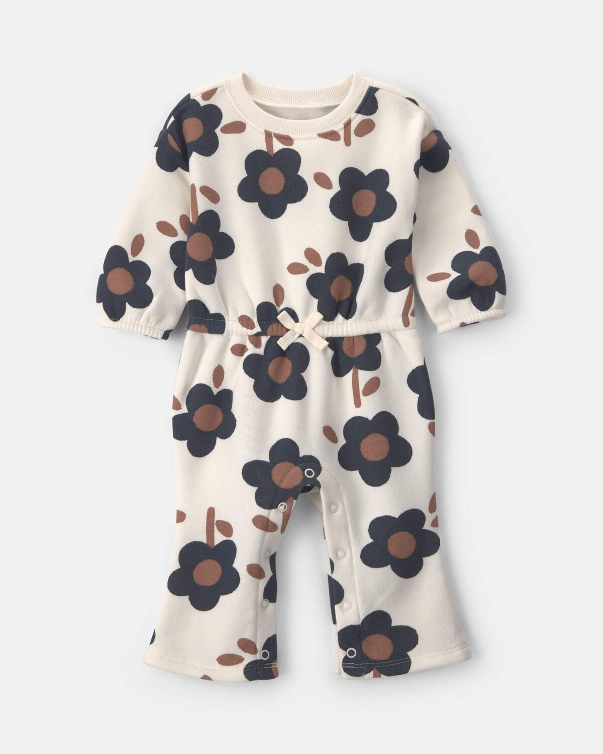 Baby Girl Floral Fleece Long-Sleeve Jumpsuit - Cream/Black/Brown | Carter's Inc