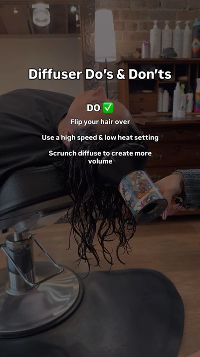 There are some things while styling textured hair that are non-negotiables and other things that can not only sabotage the entire process, but also damage your hair…

As a curly hair stylist, this is what you SHOULD and SHOULD NOT do:

Do…
✅ Flip your hair over
✅ Use a high speed & low heat setting 
✅ Scrunch diffuse to create more volume

Don’t…
❌ Keep your head upright the entire time
❌ Use high heat just to dry faster
❌ Move the diffuser around once it’s in your hair

The recipe for great curls is volume and definition while minimizing the amount of frizz created as much as possible! And by doing these three things when styling, I’ve found a ton of success! (which makes for amazing curls if I do say so myself 😏)

Using gravity to your advantage really helps to create and hold volume curly hair needs so it isn’t flat on top. By not burning your curls into place with a high heat setting, you’re allowing your curls to dry in a form that naturally happens with your unique curl pattern. And by starting with drying the roots first, your hair will have MUCH less frizz and be able to hold the shape the mids and ends create better!

If you need a solid dryer or diffuser, I definitely have a few favorites (it feels like I tried them all!). 

Comment VOLUME to get a link to some of my go-to dryers and diffusers!
.
.
.
#diffusingtips
#howtouseadiffuser
#tipsforcurlyhair
#curlyhairdiffusing
#curlspecialist