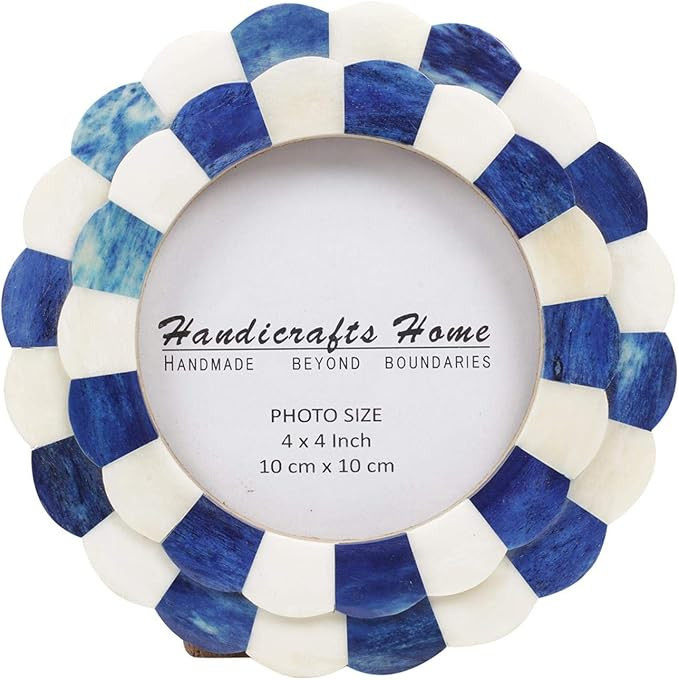 Handicrafts Home Photo Picture Frame - 4" x 4", Round Handmade Gift Photo Frames - Blue & White | Amazon (US)