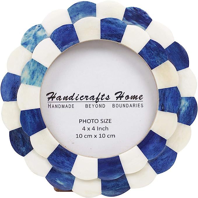 Handicrafts Home Photo Picture Frame - 4" x 4", Round Handmade Gift Photo Frames - Blue & White | Amazon (US)
