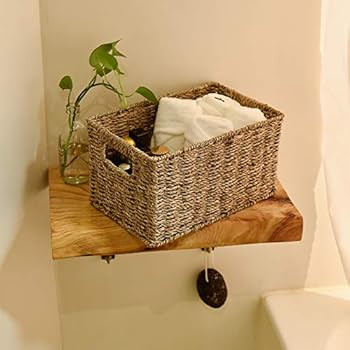 StorageWorks Seagrass Storage Baskets, Rectangular Wicker Baskets with Built-in Handles, Medium, ... | Amazon (US)